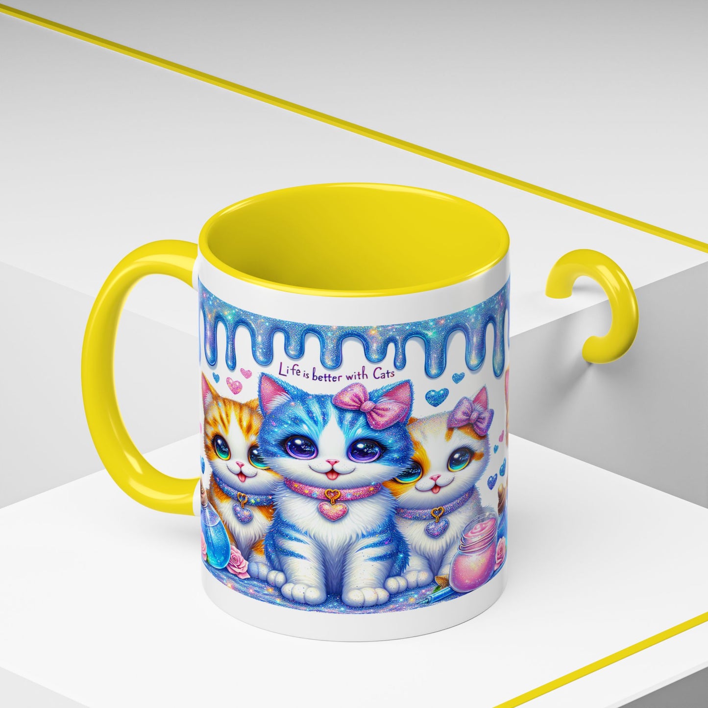 Cute Kawaii Cats Coffee Mug - "Life is Better with Cats" Accent Mug