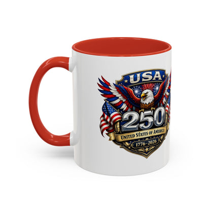 USA 250th Anniversary Accent Coffee Mug – Patriotic Eagle & Flag 1776–2026