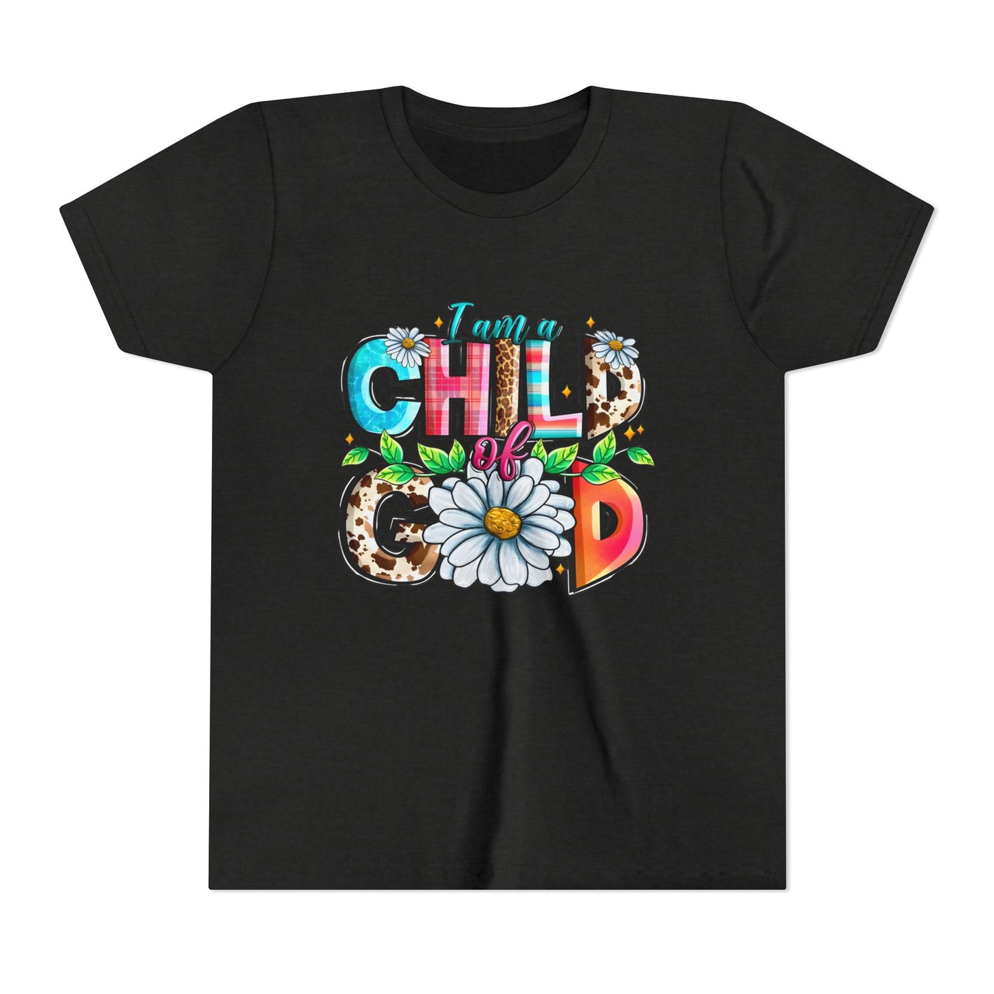 Youth Tee — "I Am a Child of God" Floral Christian Graphic