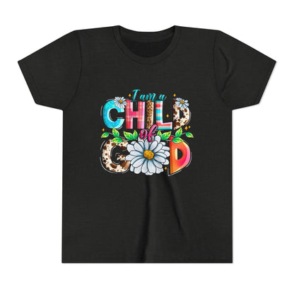 Youth Tee — "I Am a Child of God" Floral Christian Graphic