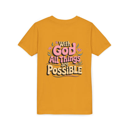Youth Tee - "With God All Things Are Possible" Inspirational Christian Shirt