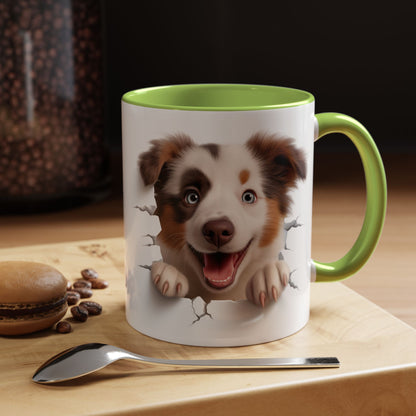 Australian Shepherd Peeking Coffee Mug — Cute Puppy Accent Mug (11/15oz)