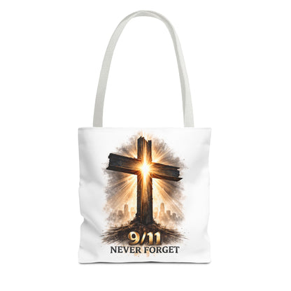 9/11 Never Forget Cross Memorial Tote Bag — Patriotic Remembrance Shopper