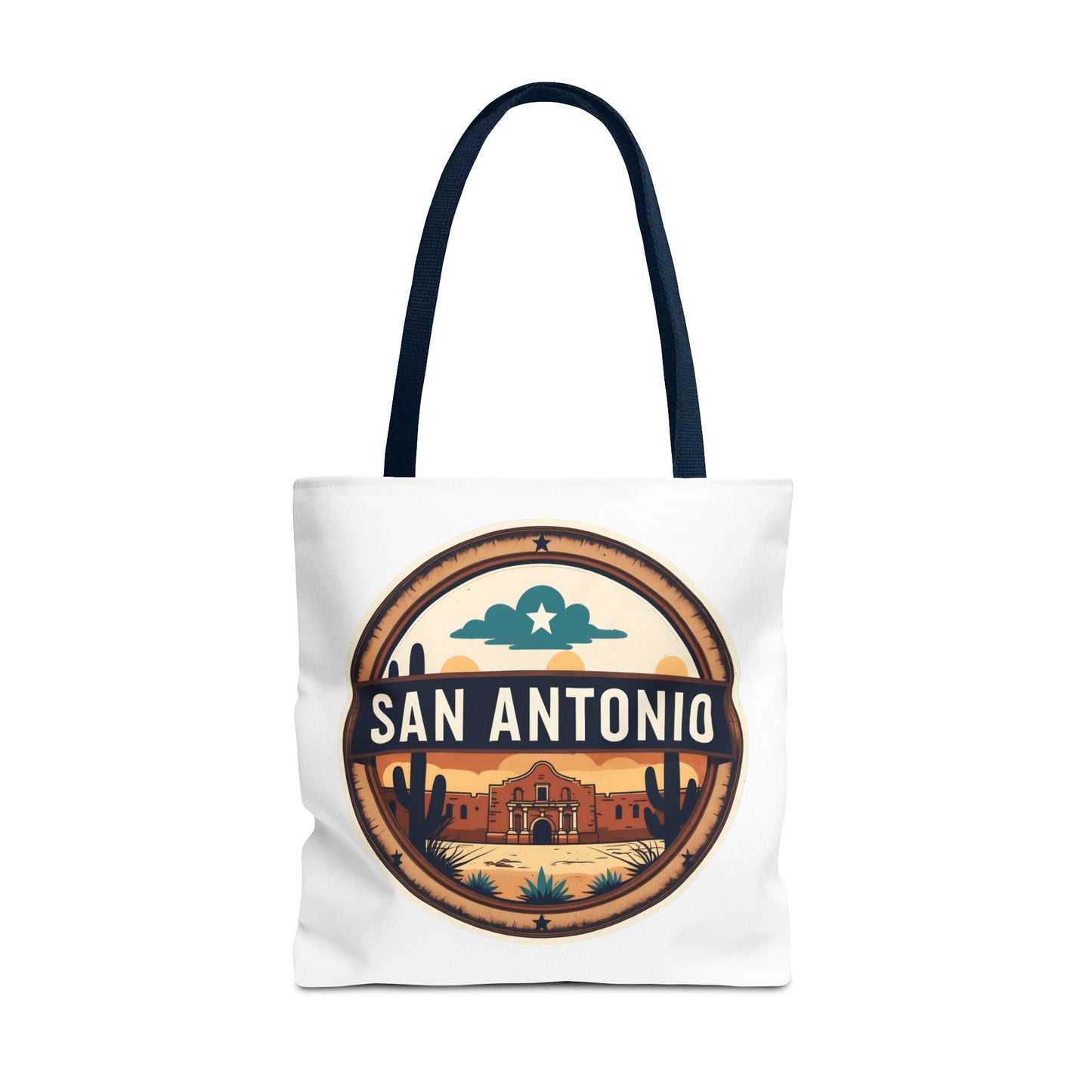 San Antonio Vintage Badge Tote Bag — Retro Texas Travel Market Tote