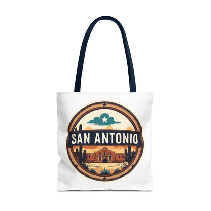 San Antonio Vintage Badge Tote Bag — Retro Texas Travel Market Tote