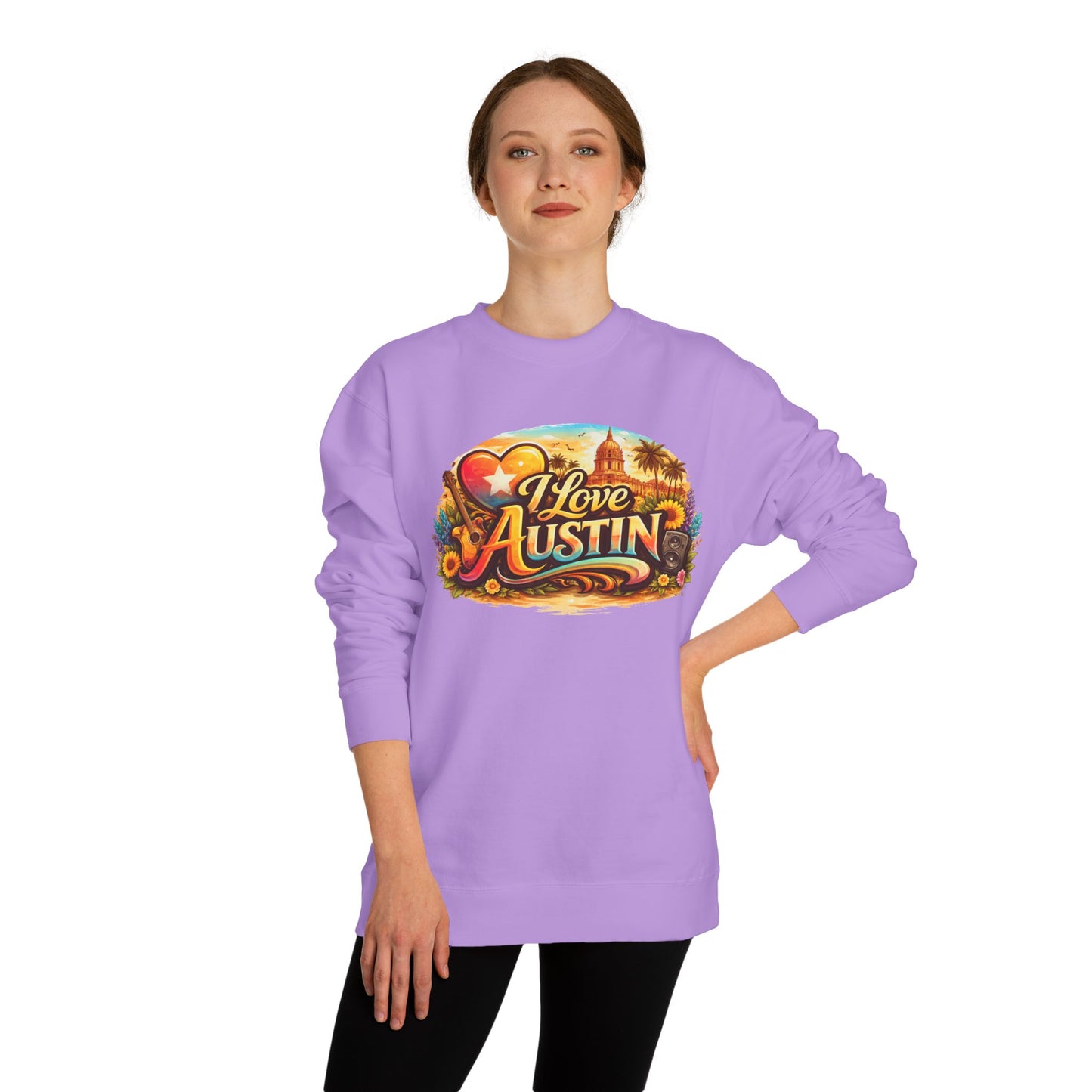 I Love Austin Crewneck Sweatshirt – Retro Texas Cityscape Pullover
