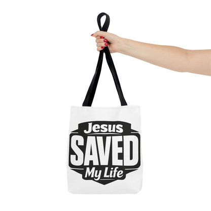Jesus Saved My Life Tote Bag — Christian Faith Inspirational Carryall