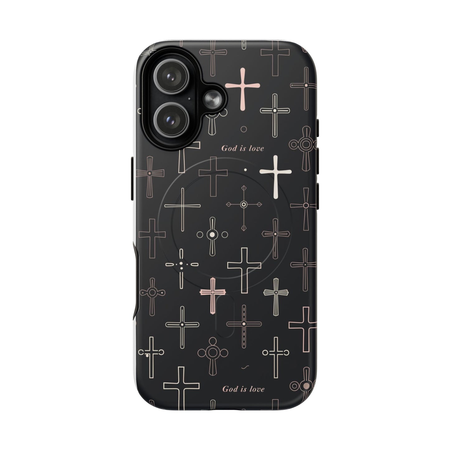 Magnetic Phone Case — Black Cross Pattern with "God is love"