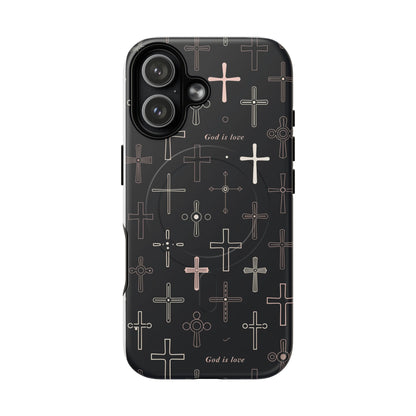 Magnetic Phone Case — Black Cross Pattern with "God is love"