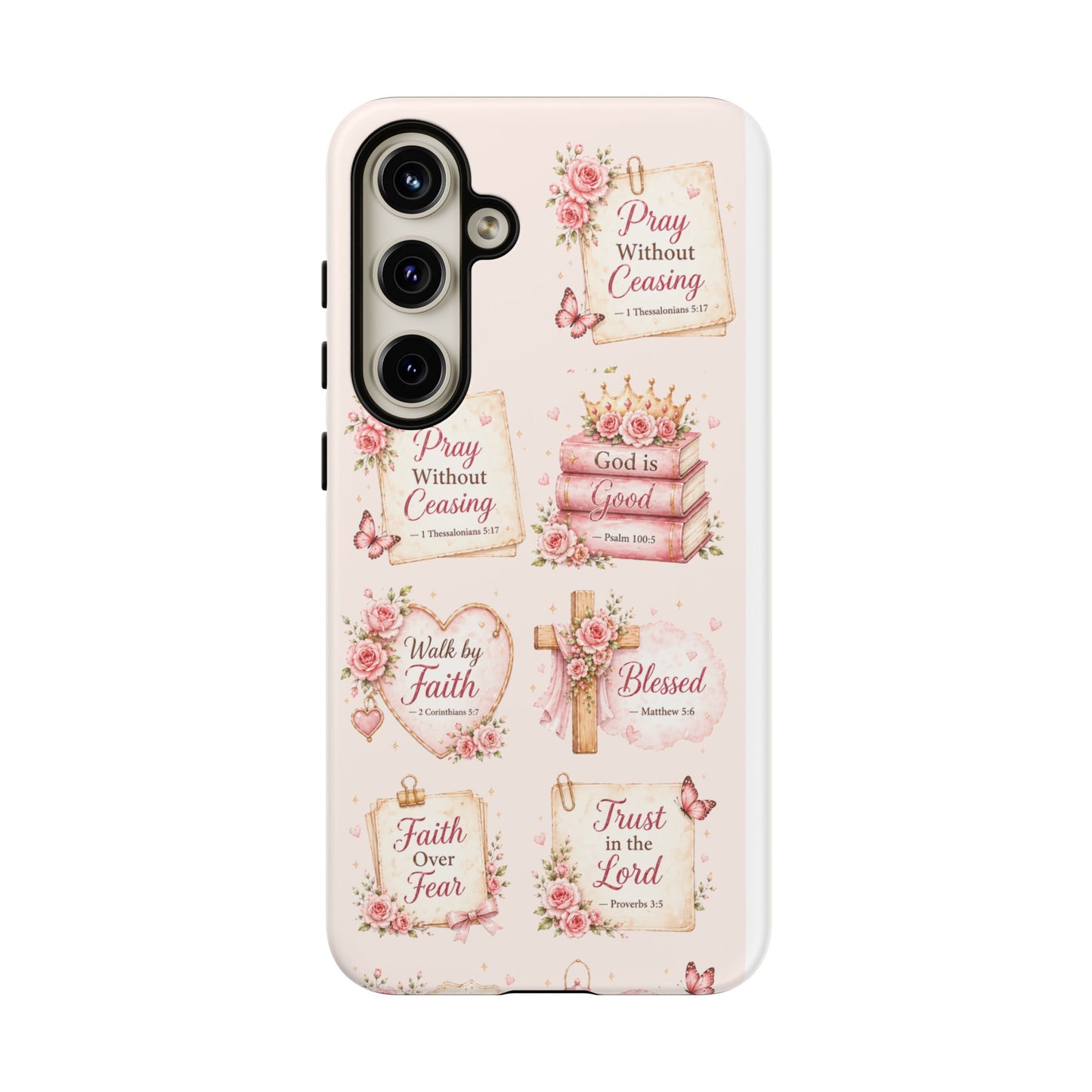 Christian Floral Phone Case — "Pray Without Ceasing" Faith Cross Design