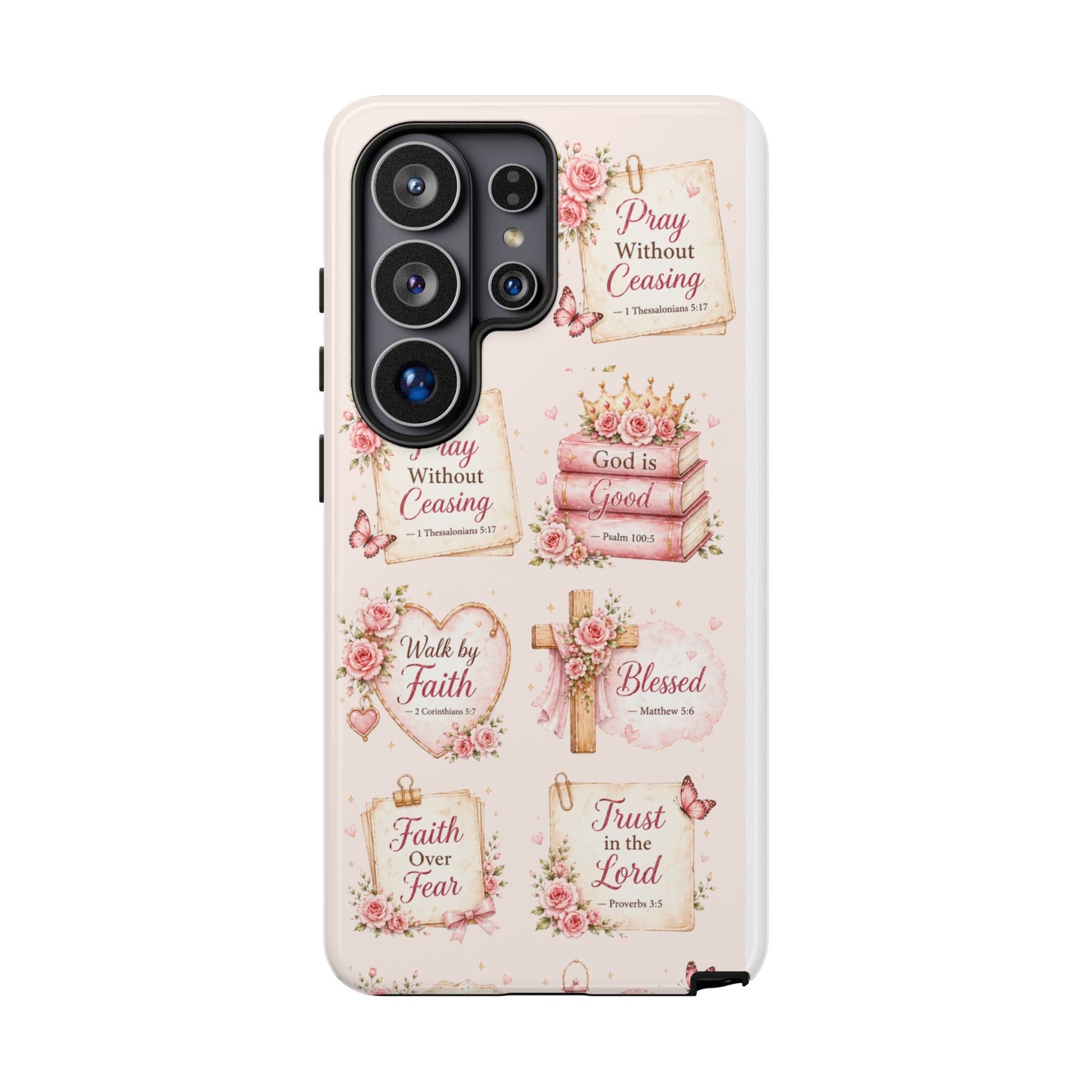 Christian Floral Phone Case — "Pray Without Ceasing" Faith Cross Design