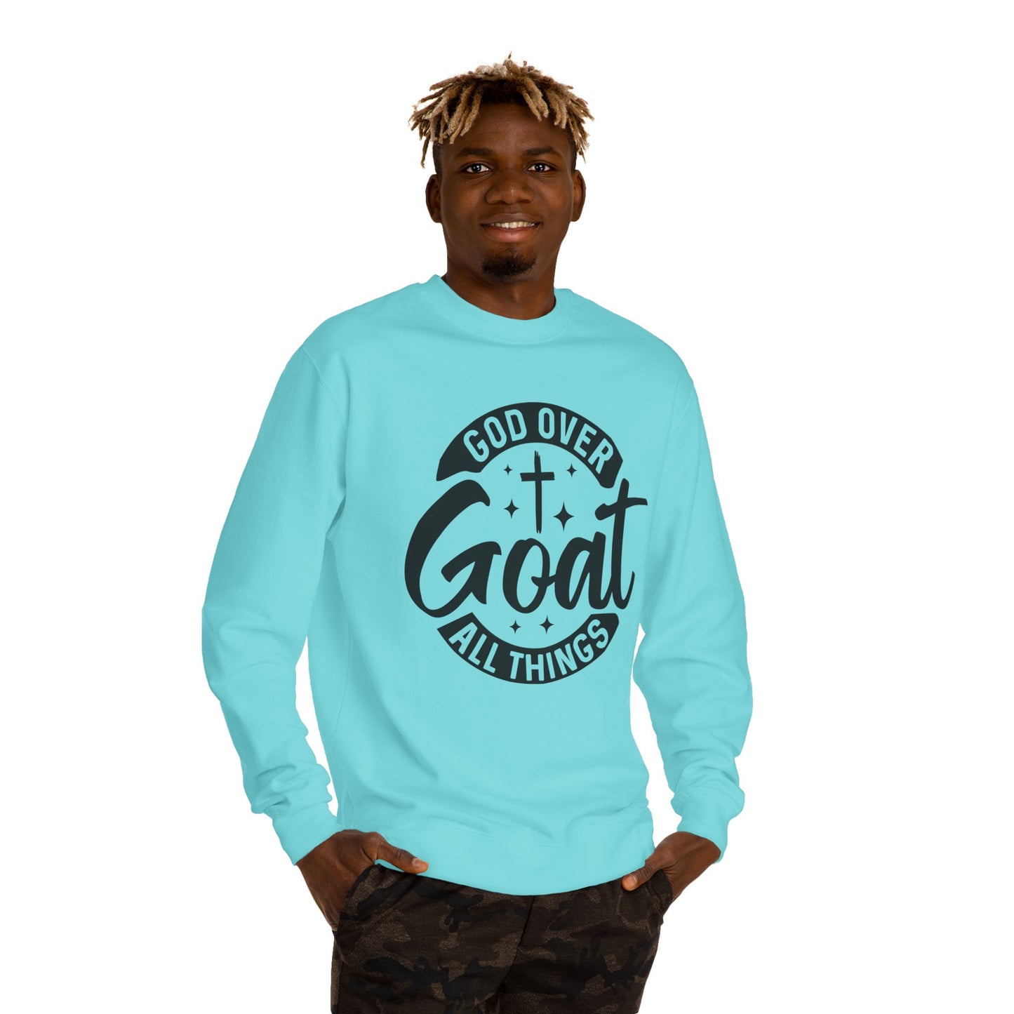 God Over Goat Crewneck Sweatshirt - Christian Faith Graphic Pullover