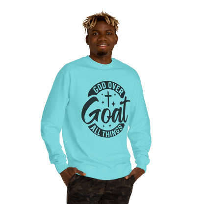 God Over Goat Crewneck Sweatshirt - Christian Faith Graphic Pullover