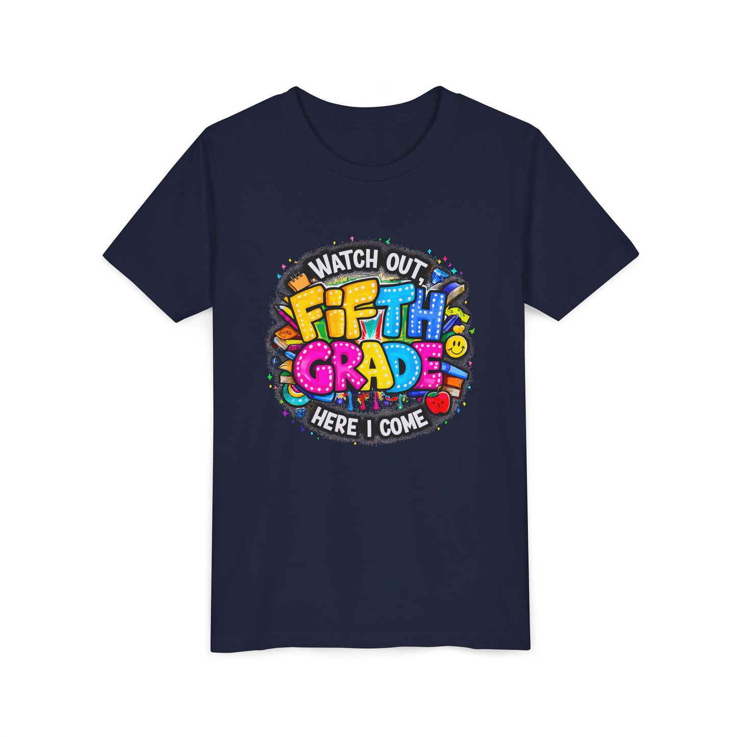 Fifth Grade T‑Shirt for Kids - "Watch Out Fifth Grade Here I Come" Back-to-School Tee