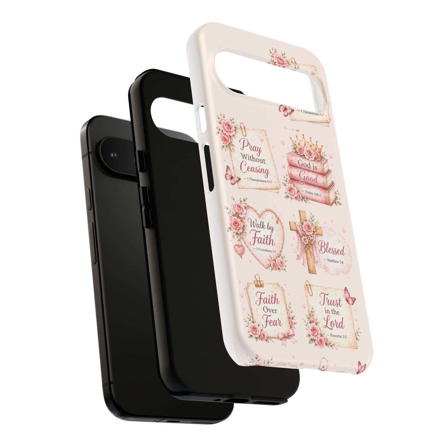 Christian Floral Phone Case — "Pray Without Ceasing" Faith Cross Design