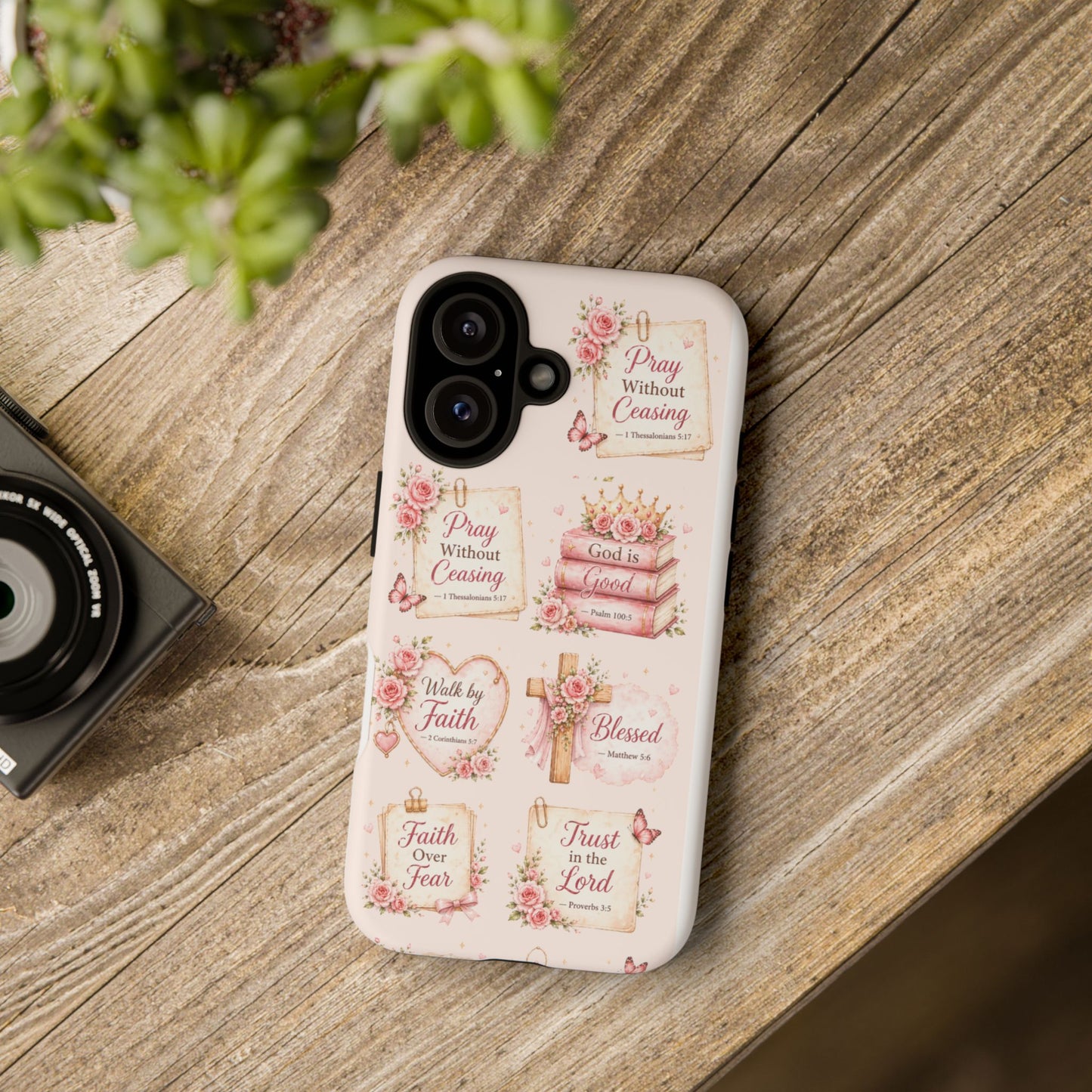 Christian Floral Phone Case — "Pray Without Ceasing" Faith Cross Design
