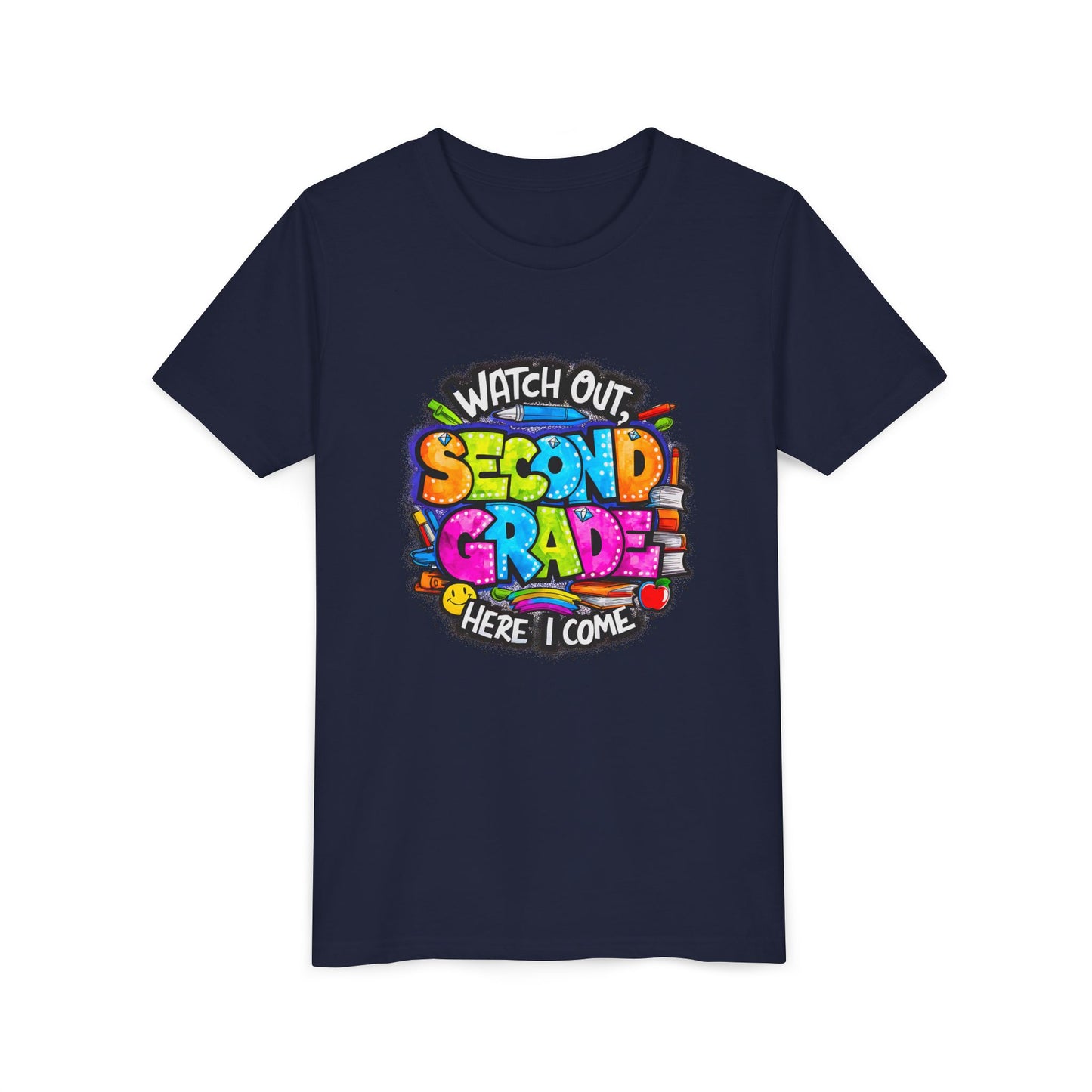 Second Grade Kids Tee - "Watch Out Second Grade Here I Come" Colorful Back-to-School Shirt