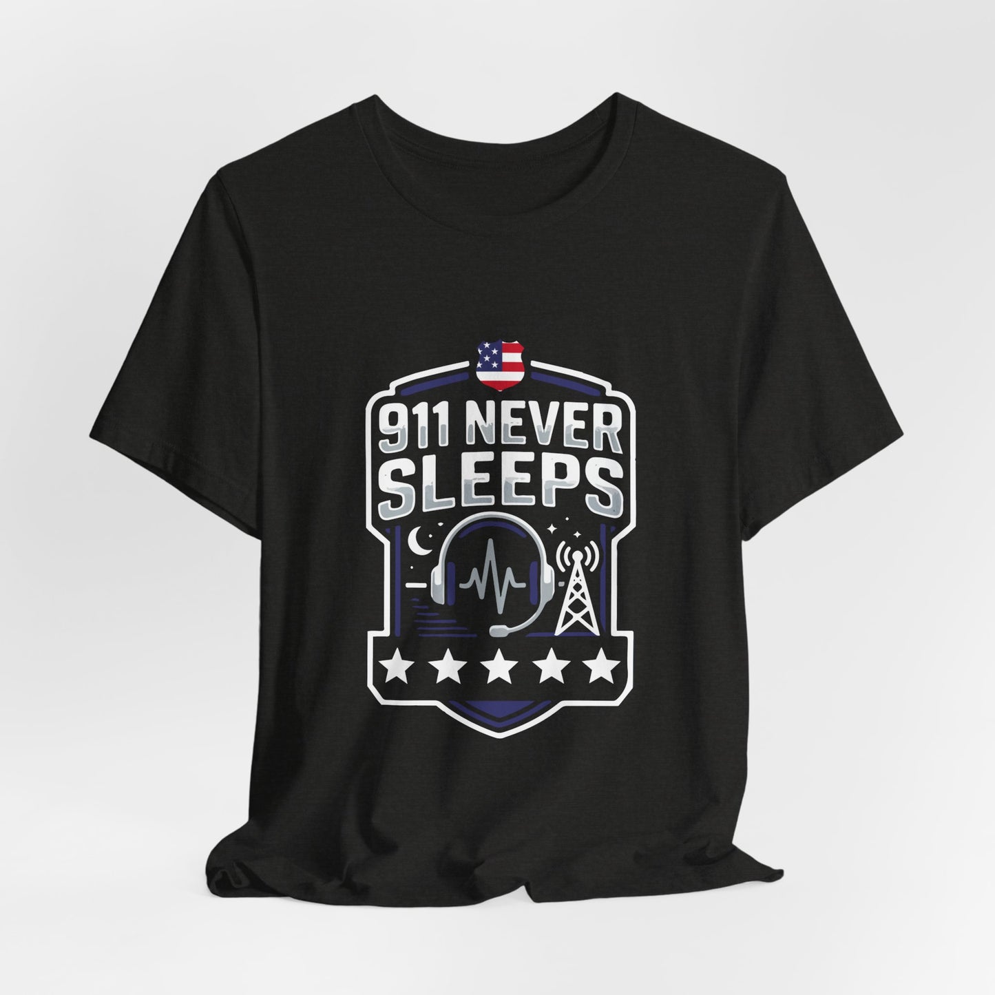 911 Never Sleeps Tee — Emergency Dispatcher / First Responder Tribute Shirt