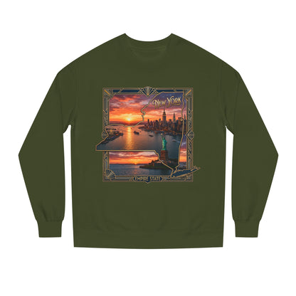 New York Sunset Crewneck Sweatshirt — Statue of Liberty Skyline Graphic