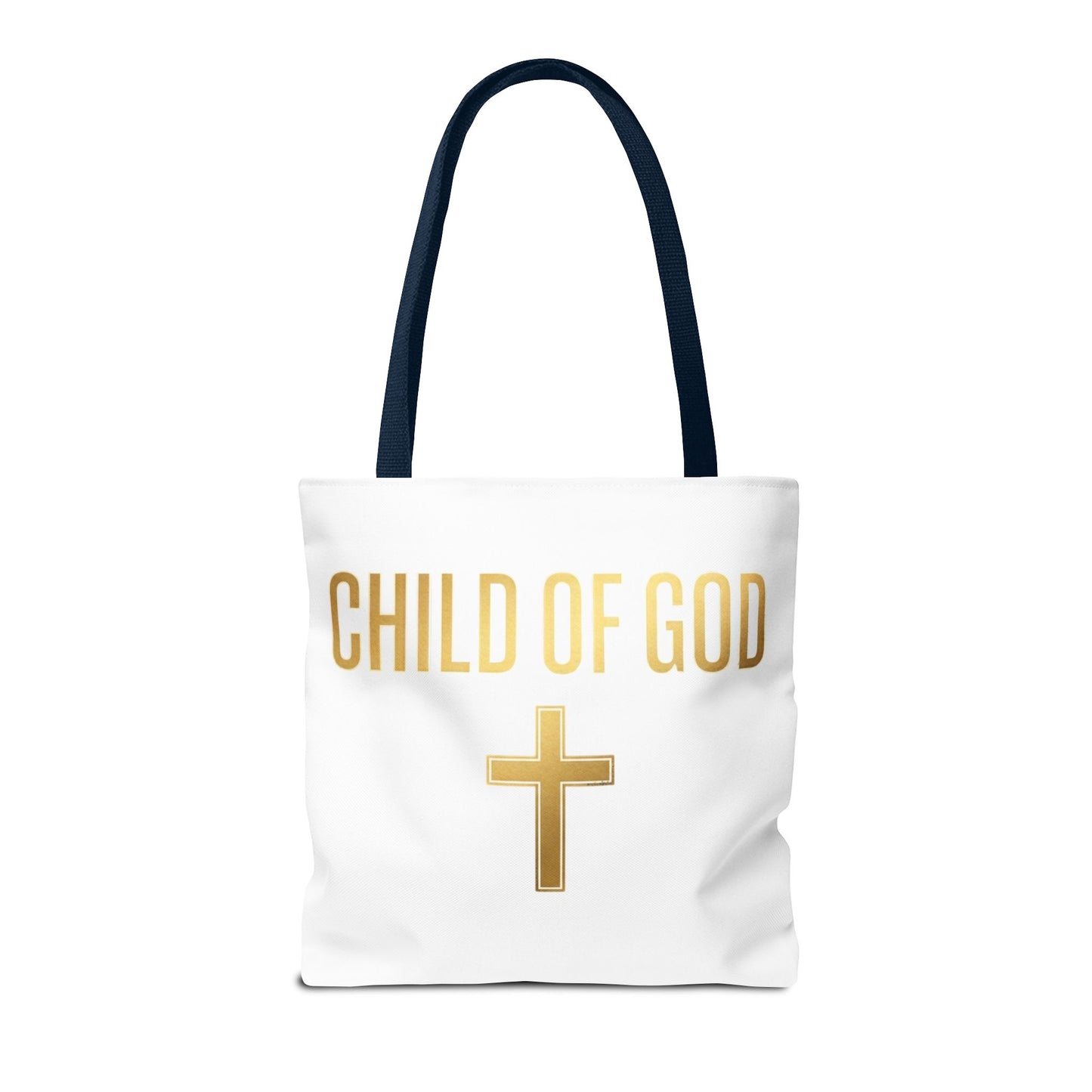 Child of God Tote Bag — Gold Cross Religious Canvas Tote