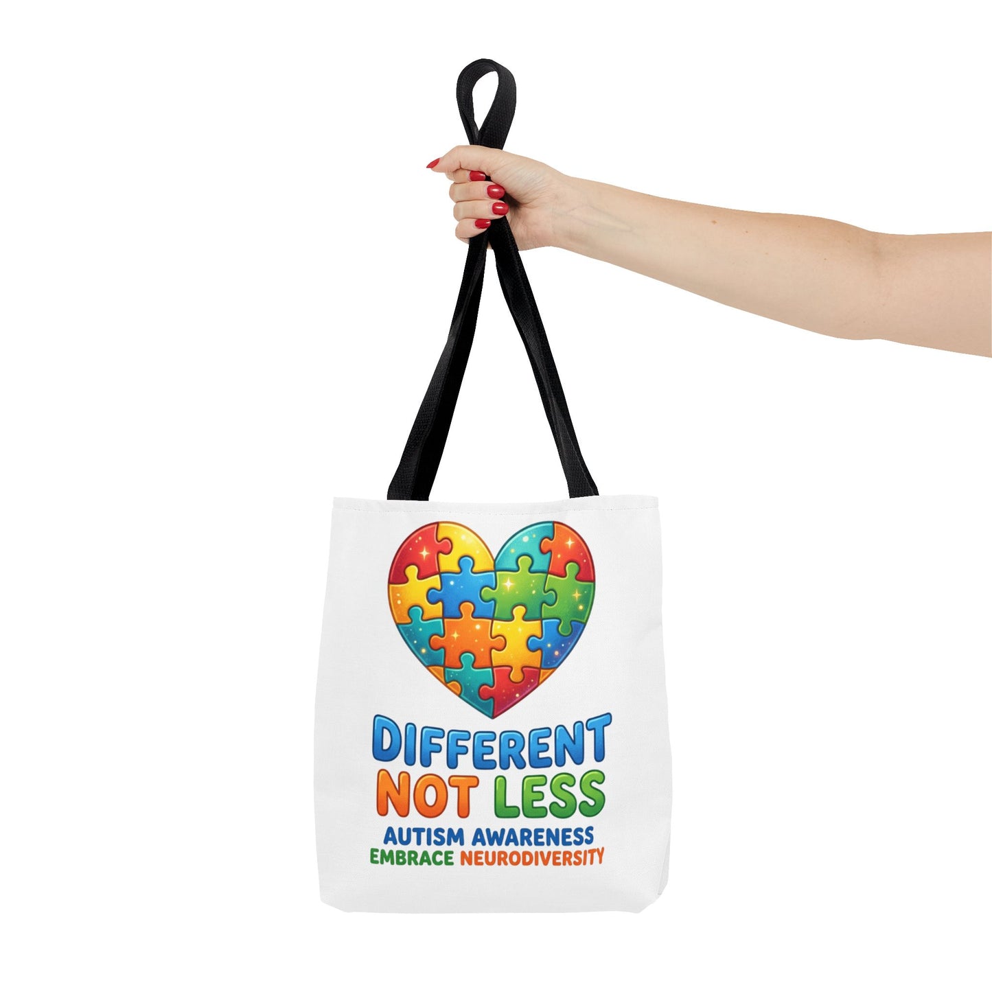 Autism Awareness Tote — "Different Not Less" Puzzle Heart