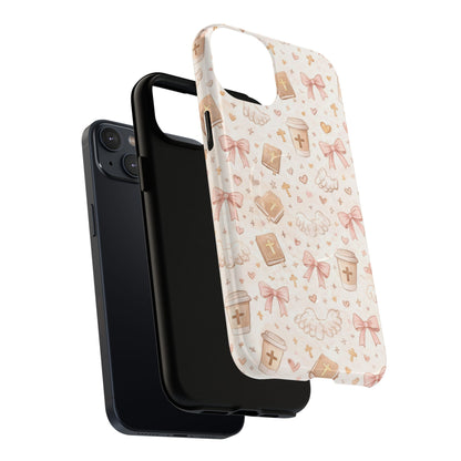 Christian Pattern Phone Case — Cute Cross, Bible & Dove Tough Magnetic Case
