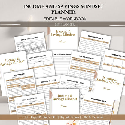 Income & Savings Mindset Planner Printable | Money Growth, Budget & Wealth Building Workbook