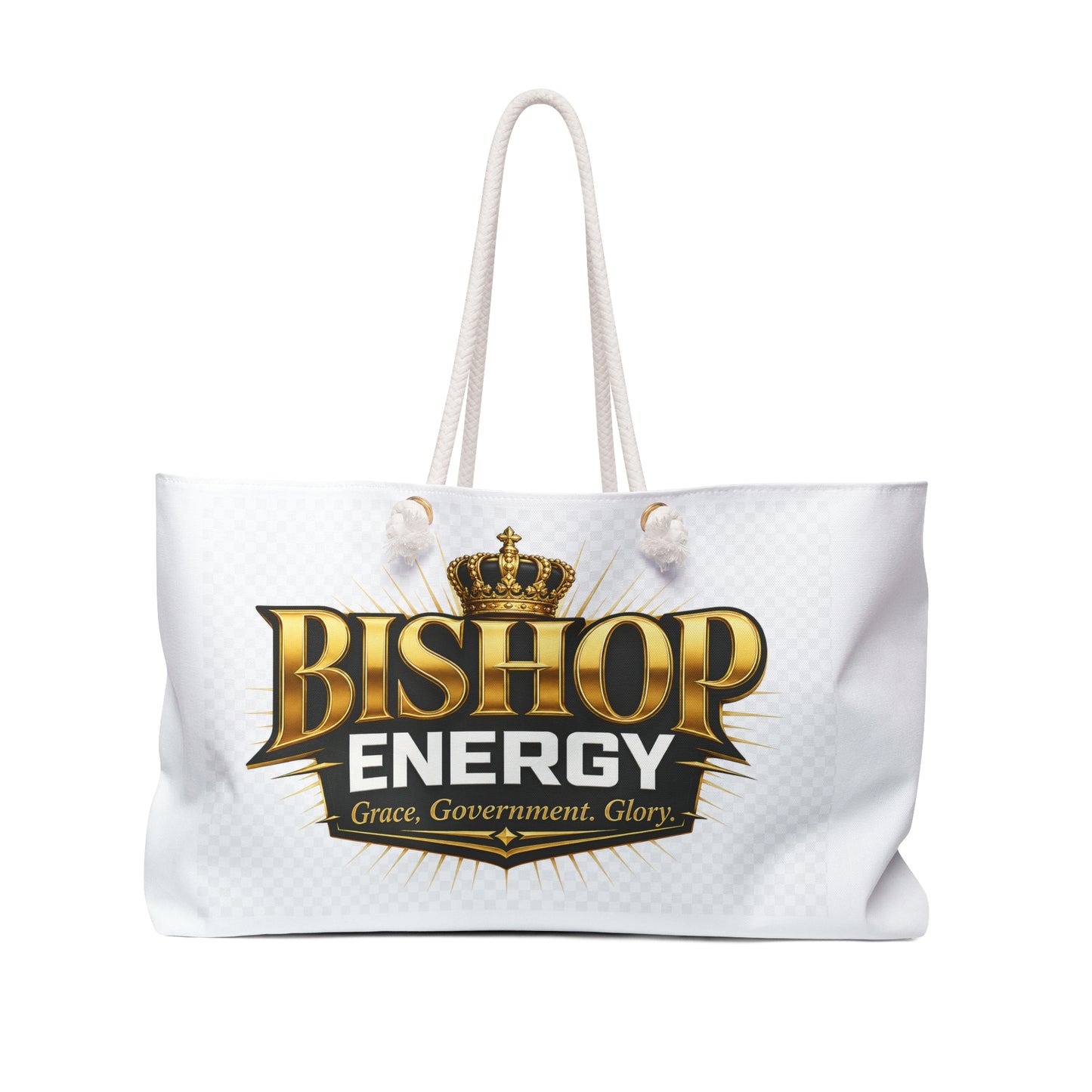 Bishop Energy Weekender Bag — Gold Crown Logo Travel Tote (Grace, Government, Glory)