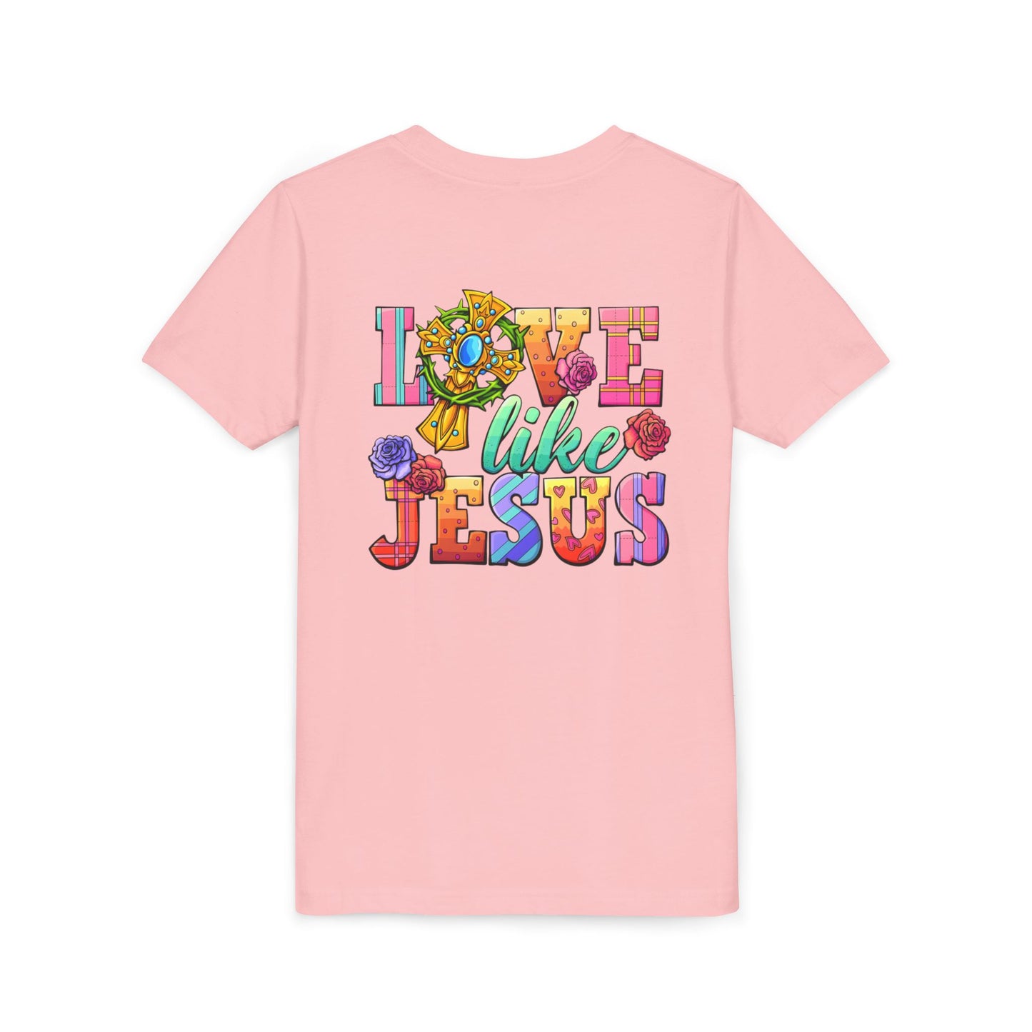 Youth Tee — "Love Like Jesus" Colorful Faith Graphic