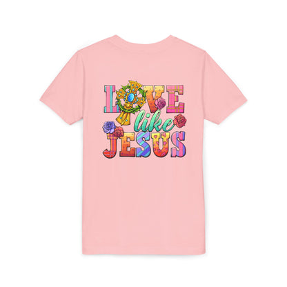 Youth Tee — "Love Like Jesus" Colorful Faith Graphic