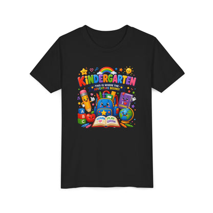 Kindergarten Kids T‑Shirt — 'Kindergarten: This Is Where the Fun Begins' Colorful Back-to-School Tee
