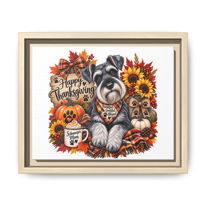 Happy Thanksgiving Schnauzer Framed Canvas — Autumn Dog Wall Art
