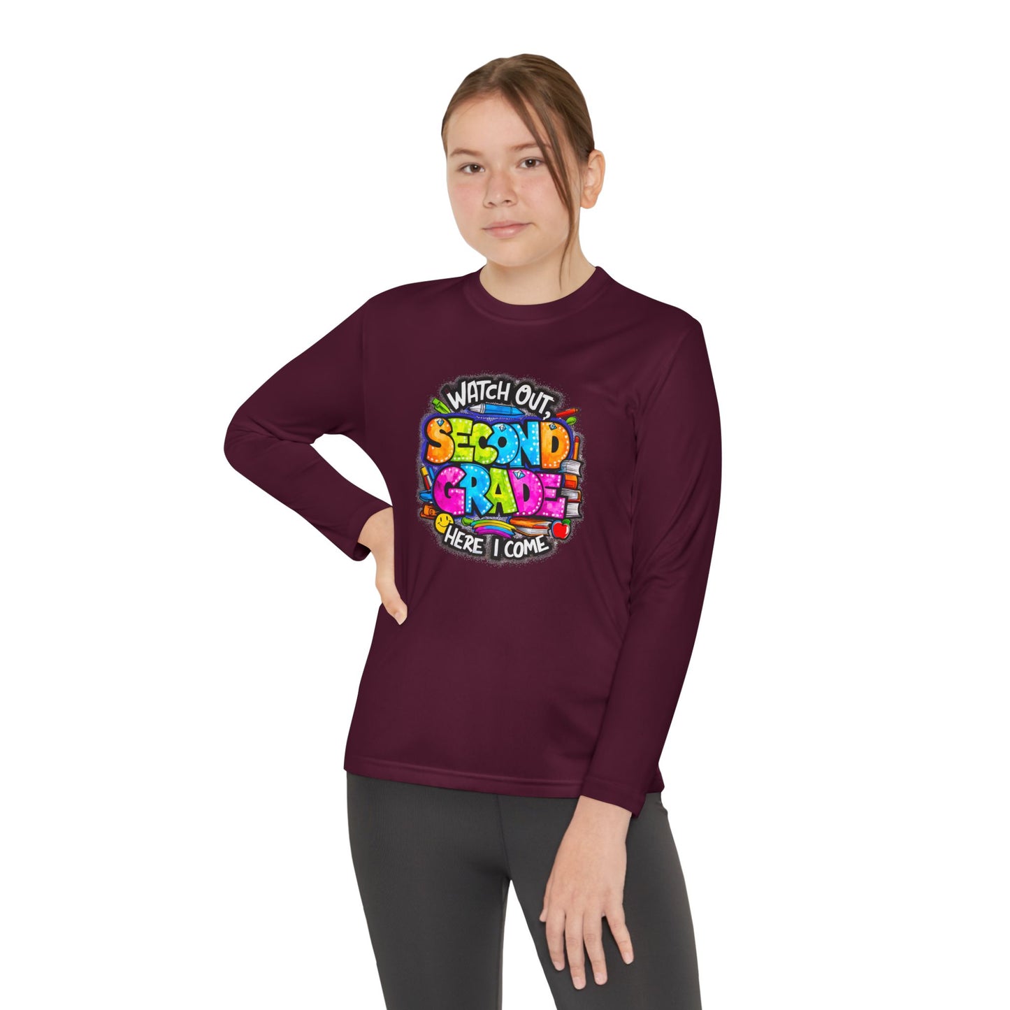 Second Grade Long Sleeve Tee — "Watch Out Second Grade Here I Come" Youth Shirt