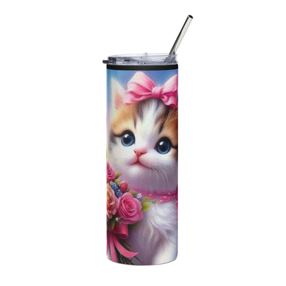 Cute Kitten Floral 20oz Stainless Tumbler