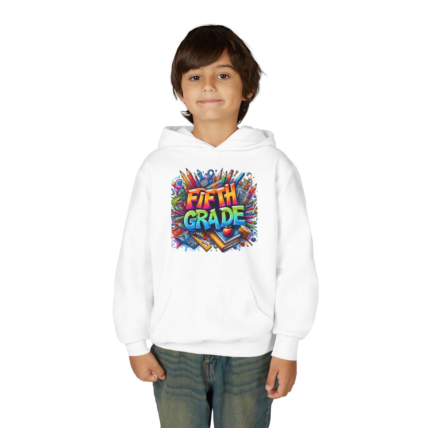 Fifth Grade Kids Hoodie - Colorful School Supplies Back-to-School Sweatshirt