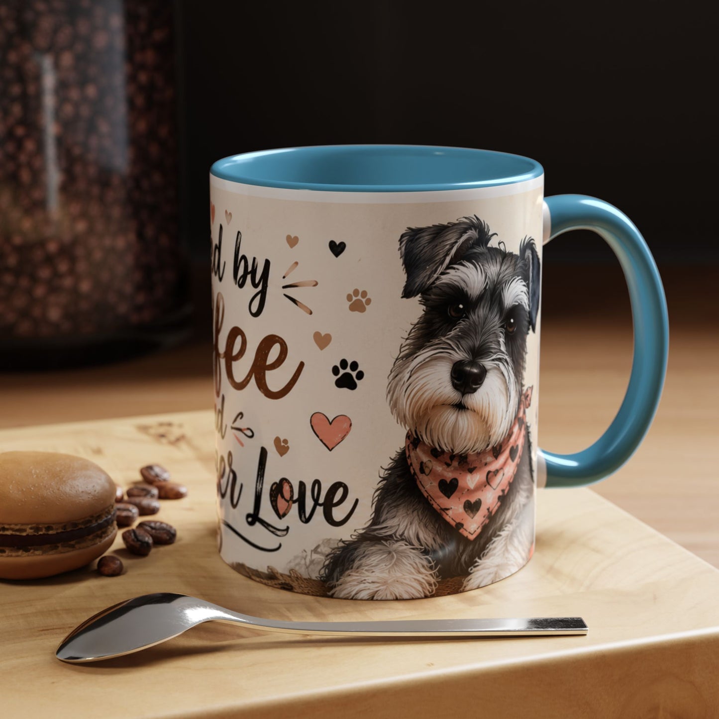 Fueled by Coffee and Schnauzer Love Accent Mug — Dog Lover Coffee Cup (11/15 oz)