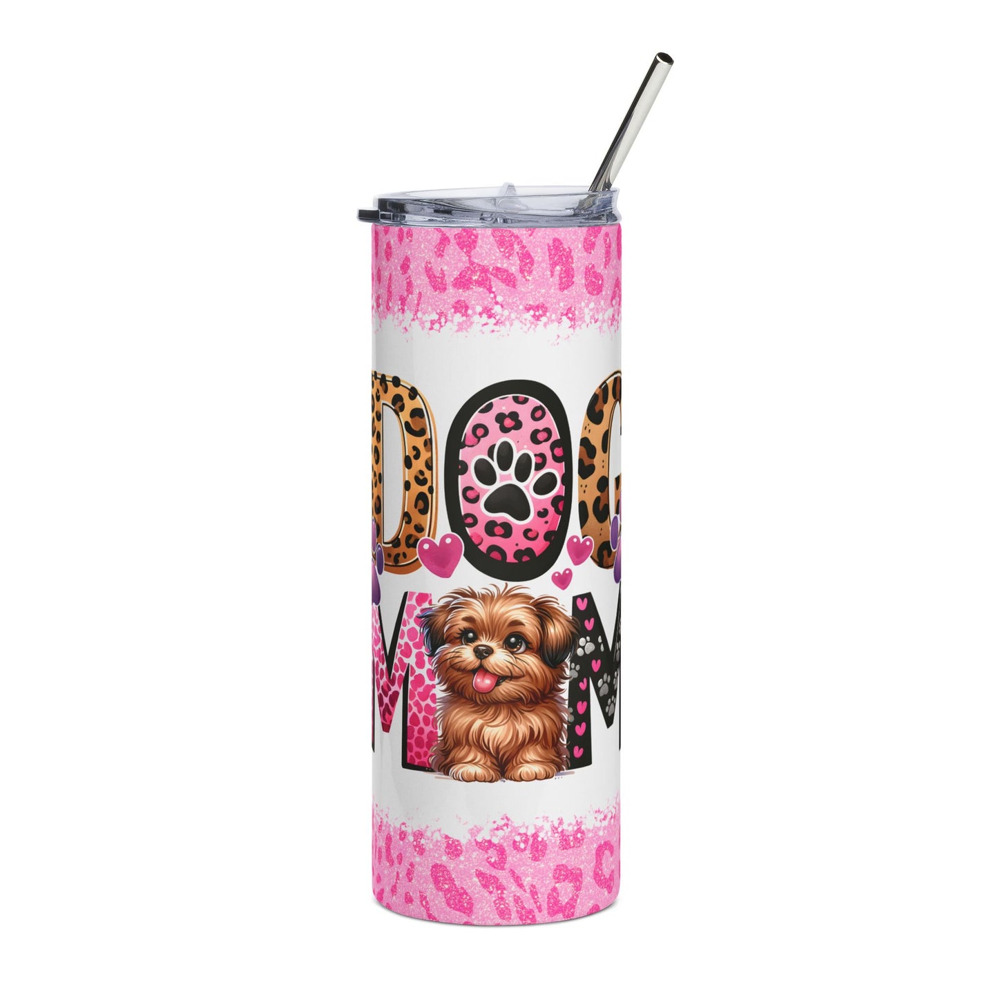 Dog Mom 20oz Stainless Tumbler — Pink Leopard Paw Travel Cup