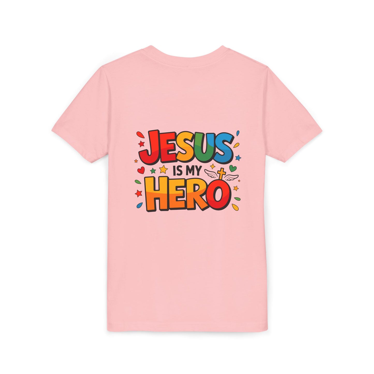Youth Tee — "Jesus Is My Hero" Colorful Kids Christian T-Shirt
