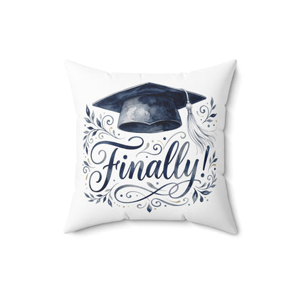 Graduation Pillow with 'Finally!' Cap Design — Graduation Gift Decor