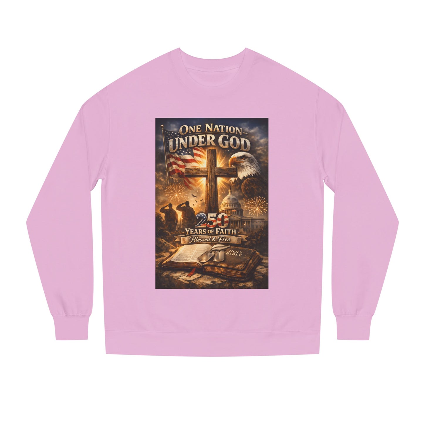 Patriotic Christian Sweatshirt — "One Nation Under God" 25 Years of Faith Crewneck