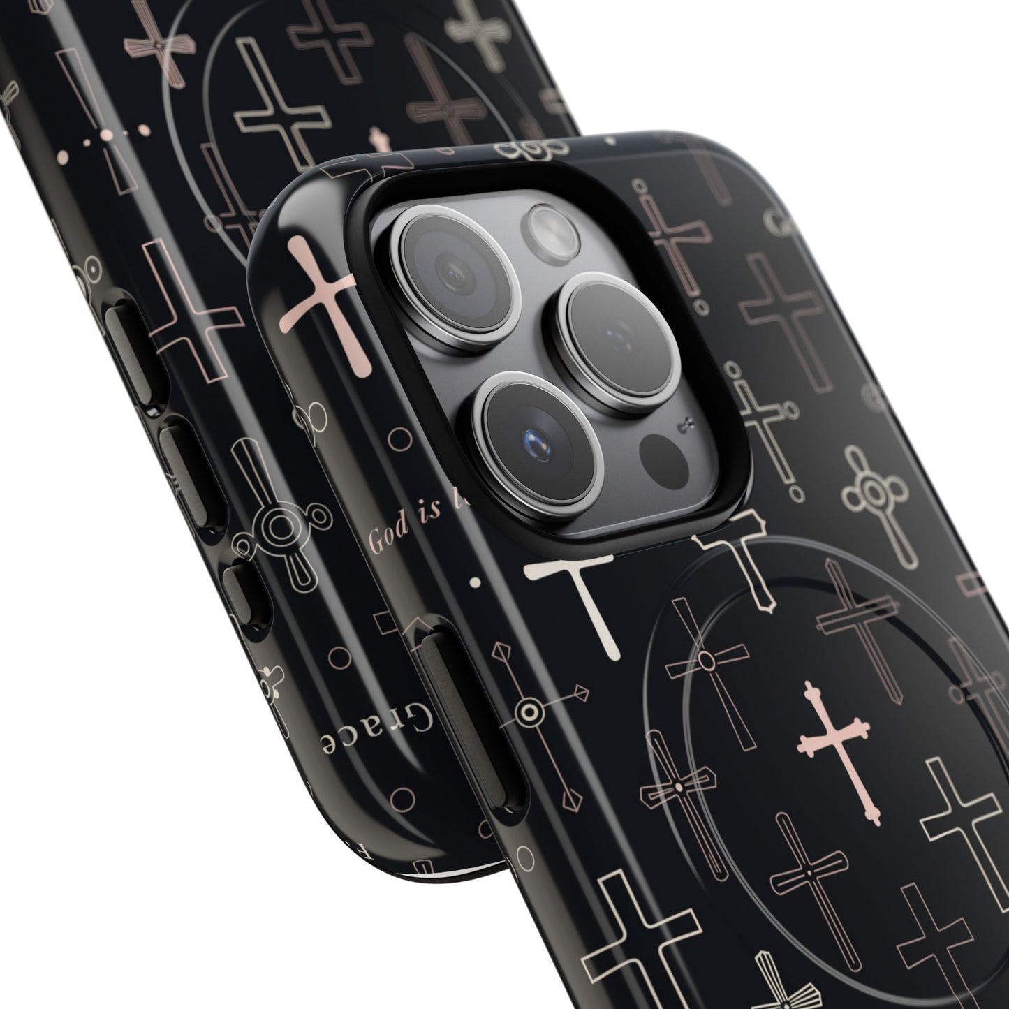 Magnetic Phone Case — Black Crosses "Grace" Protective Cover