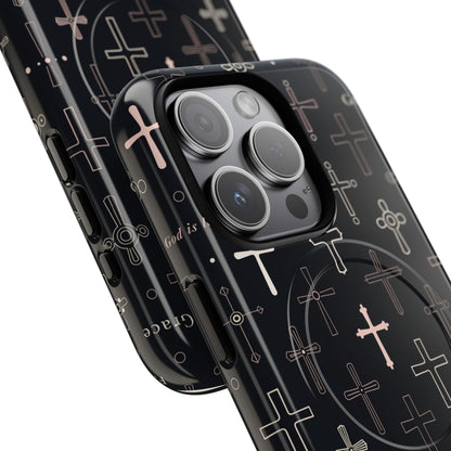 Magnetic Phone Case — Black Crosses "Grace" Protective Cover