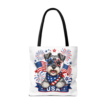 Patriotic Schnauzer Tote Bag — USA Flag Fireworks All-Over Print