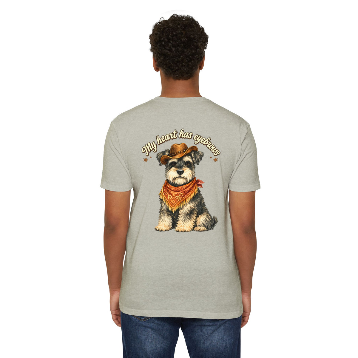 Schnauzer Cowboy T-Shirt — "My Heart Has Eyebrows" Cute Dog Graphic Tee