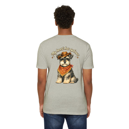 Schnauzer Cowboy T-Shirt — "My Heart Has Eyebrows" Cute Dog Graphic Tee