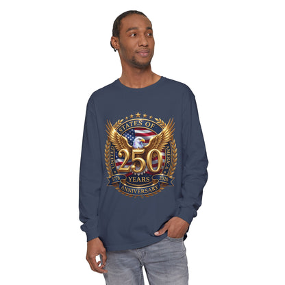 250 Years Anniversary Long Sleeve T-Shirt — USA Bicentennial 1776–2026 Eagle Emblem