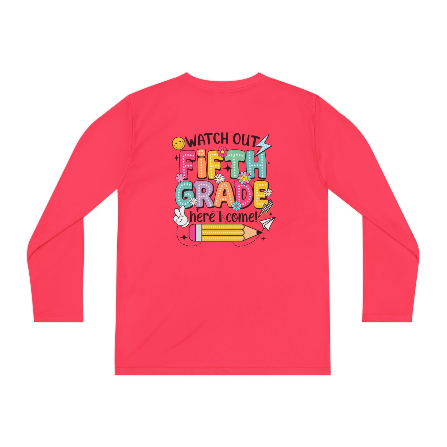 Youth Long Sleeve Tee - "Watch Out Fifth Grade Here I Come" Back-to-School Shirt