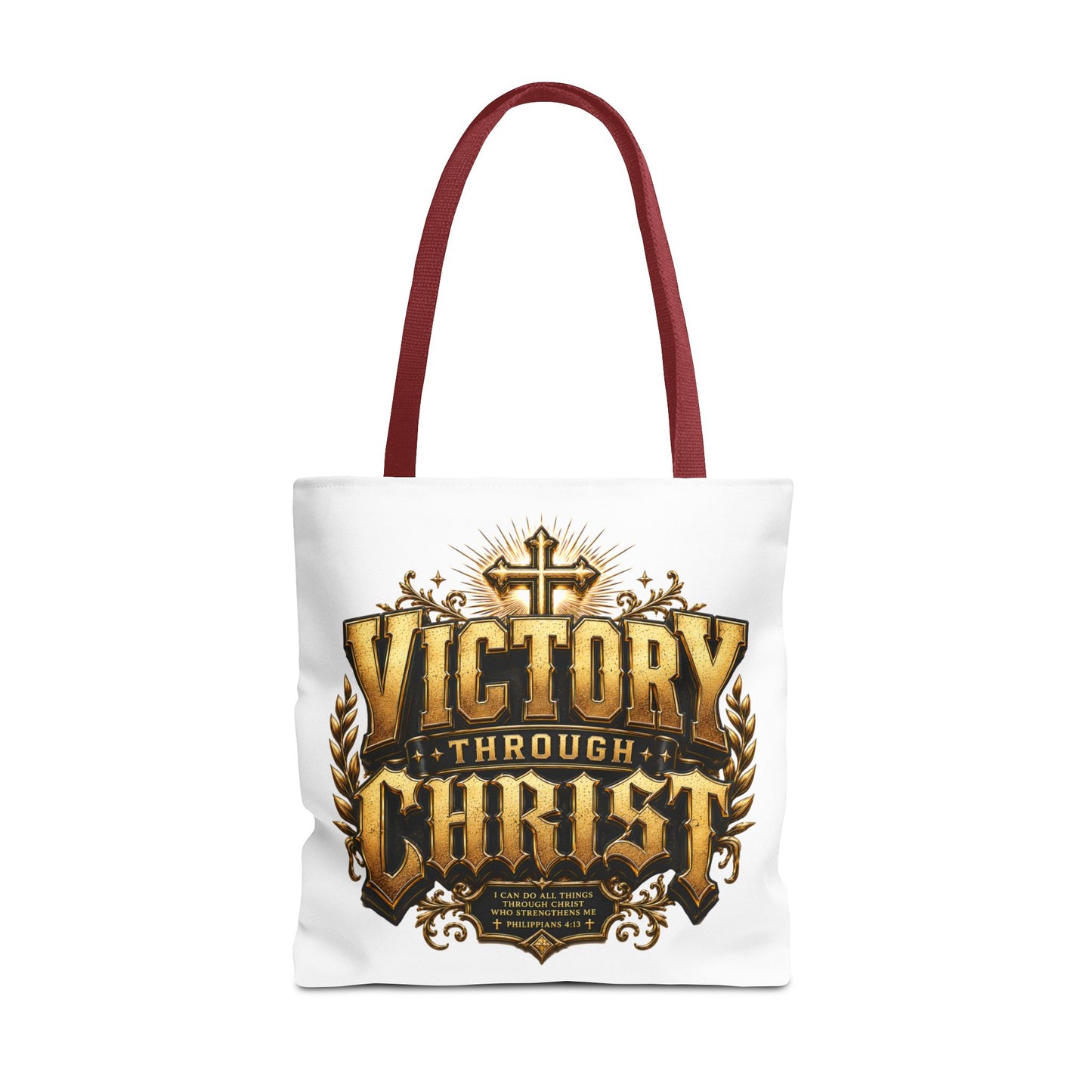Victory Through Christ Tote Bag — Inspirational Christian Canvas Tote