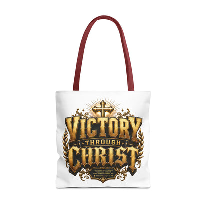 Victory Through Christ Tote Bag — Inspirational Christian Canvas Tote