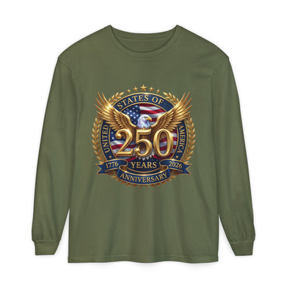250 Years Anniversary Long Sleeve T-Shirt — USA Bicentennial 1776–2026 Eagle Emblem